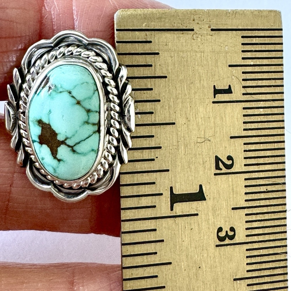 Navajo Turquoise Ring Sz 7 Signed V‎ Chee Rope Sterling Green Native American - Picture 3 of 6